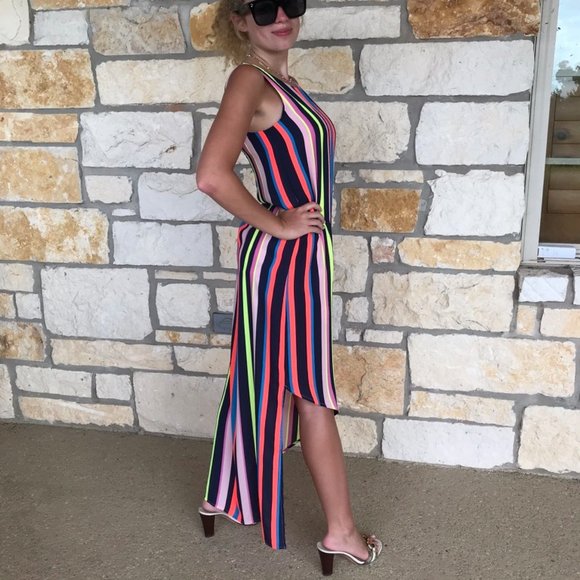 New Project Runway Neon Asymmetrical Maxi Dress - Picture 2 of 12